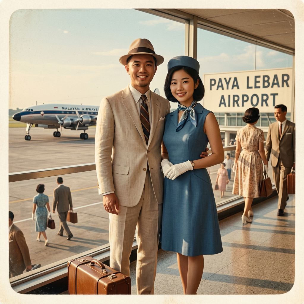Vintage AI portrait in 1960s historical Singapore