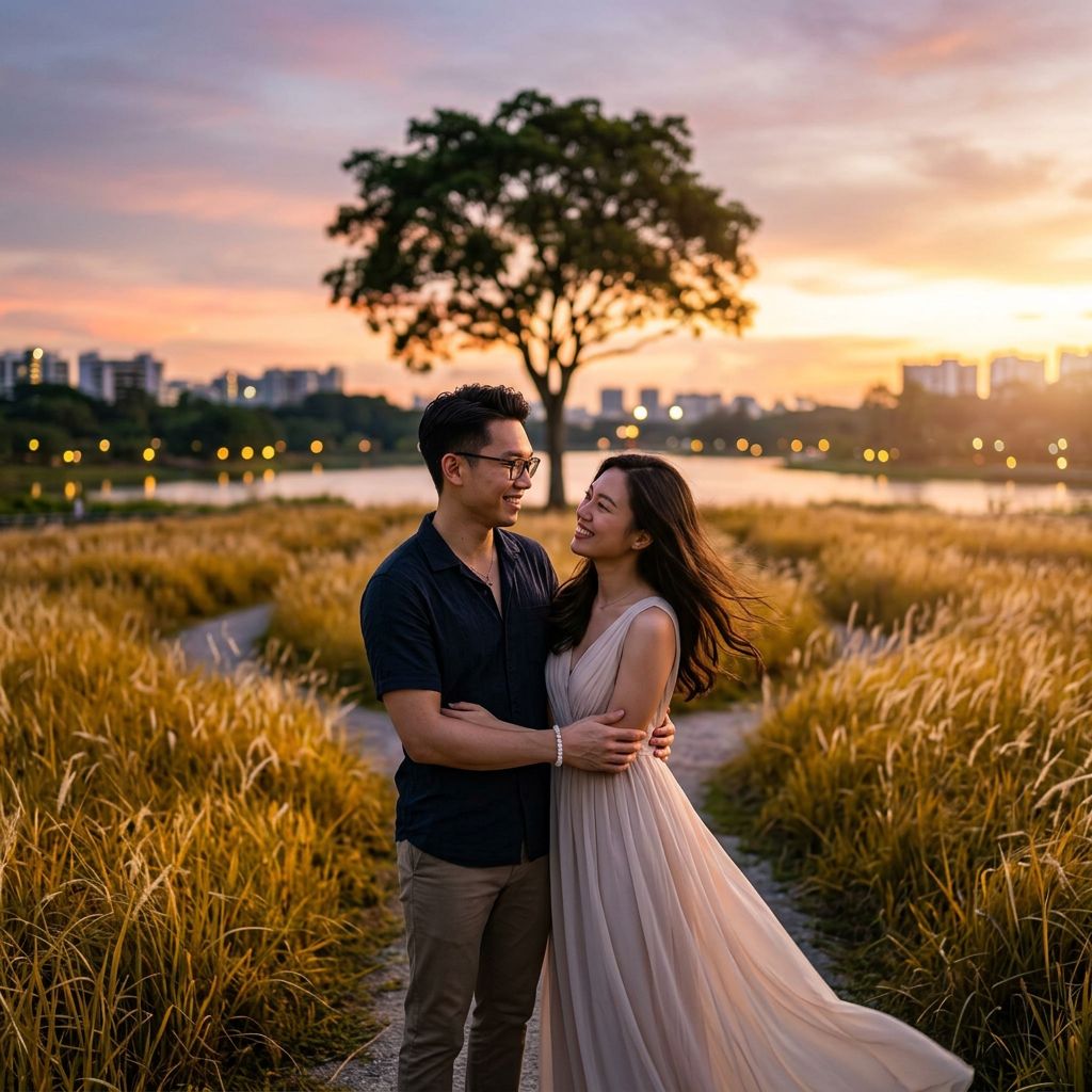 AI pre-wedding photo at Seletar Reservoir rustic Singapore