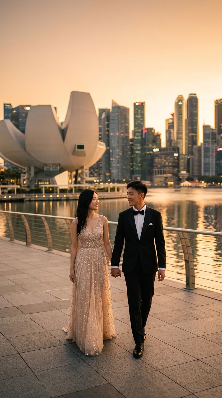 AI pre-wedding photo at Marina Bay Sands Singapore